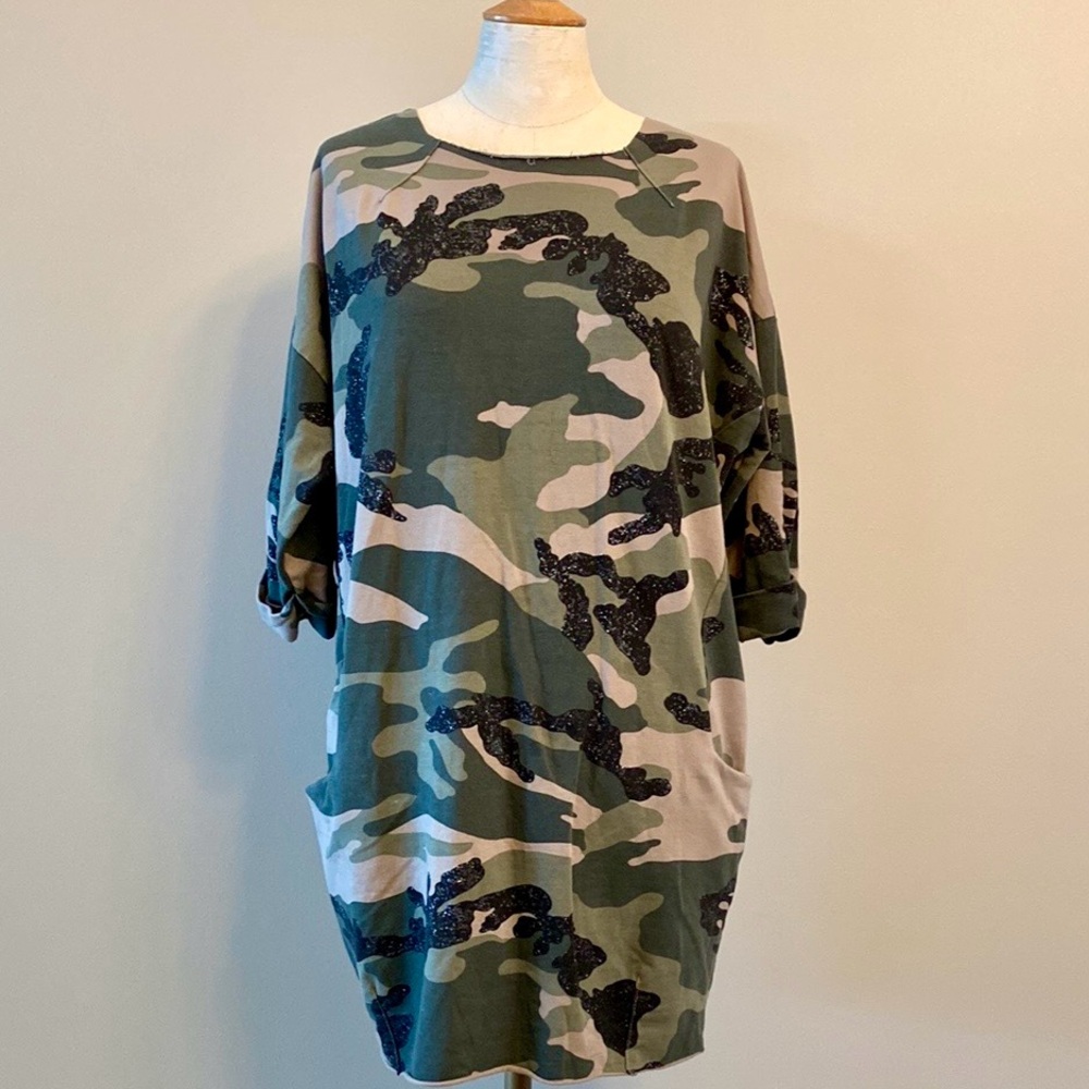 Wi & co- Camouflage Sequin Mini Dress with sparkle & pockets